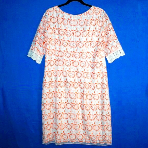 Chris McLaughlin Eyelet Lace Dress Orange White Size 18 - Picture 4 of 6